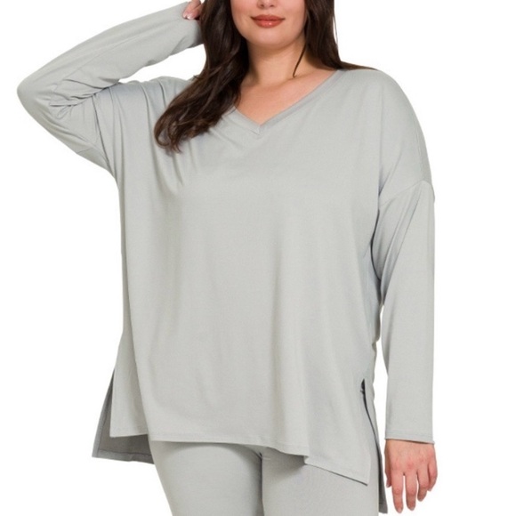New! Plus Size LT Grey Long Sleeve Top and Leggings Set Size 1X 2X 3X - Picture 2 of 4